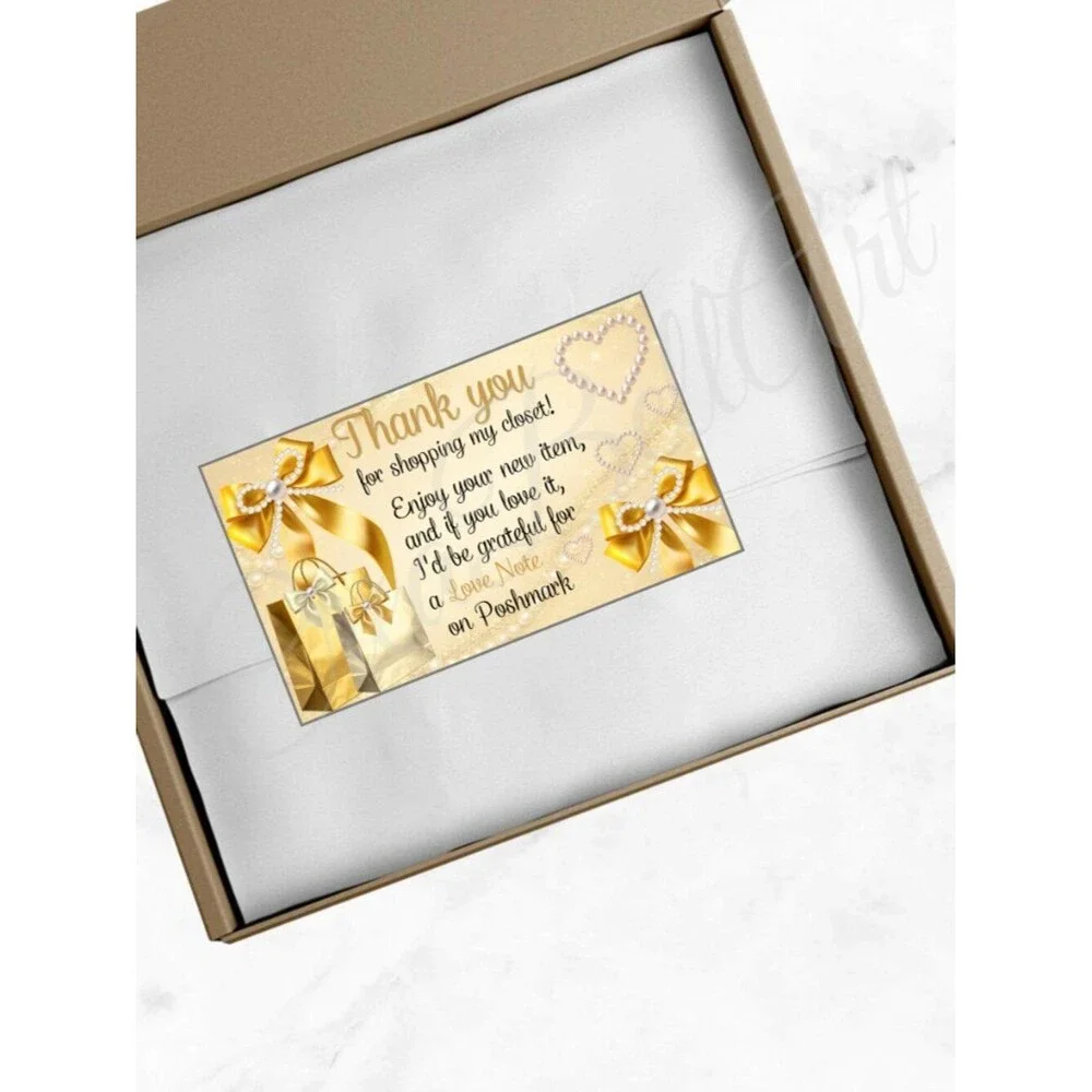 100  Thank You Cards | Gold Elegant Pearl & Bow Design for Small Business
